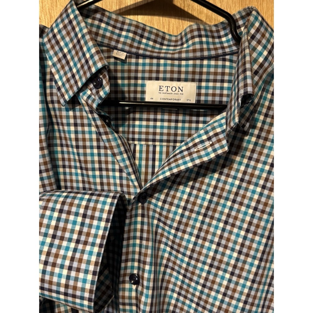 Eton Men Dress Shirt Contemporary Check Long Sleeve  44/17.5 (T)